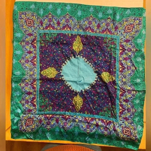 Women’s Silk Square Bohemian Colorful Scarf Boho Green Purple Blue Pink Yellow